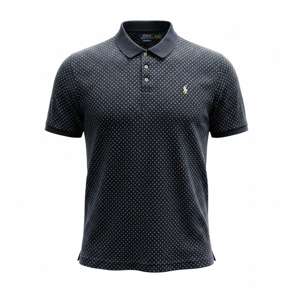 Polo Ralph Lauren Mens Classic Fit Navy Blue Dotted Paisley Print Polo Shirt XXL